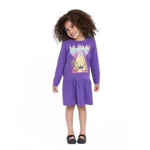 Def Leppard Toddler Girls Long Sleeve Drop Waist Dress in Purple Size 3T